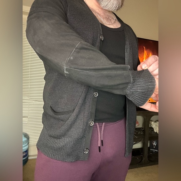 John Varvatos suede/cashmere/silk cardigan preowned excellent condition sz L - Picture 4 of 5